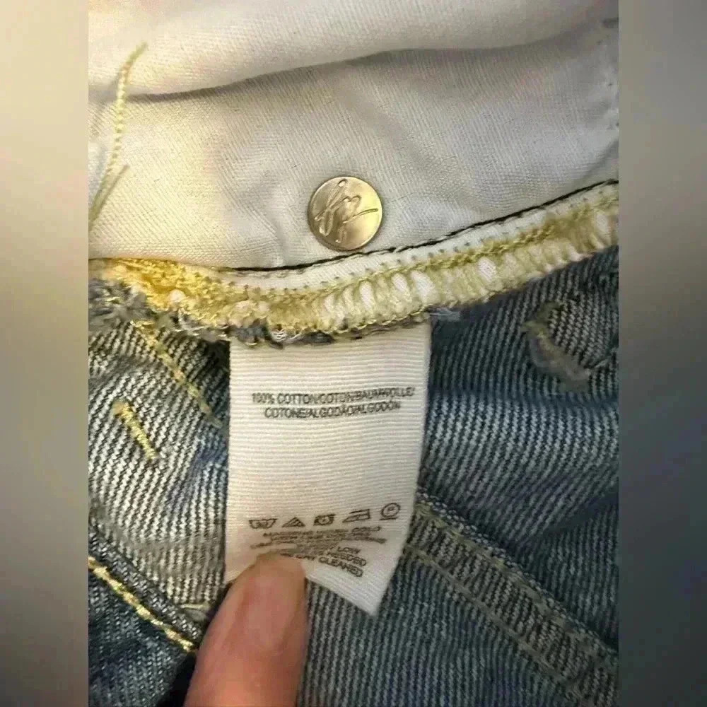 We The Free People Jeans Women Size 26 Straight Leg Distressed Hem Button Fly - Picture 9 of 12